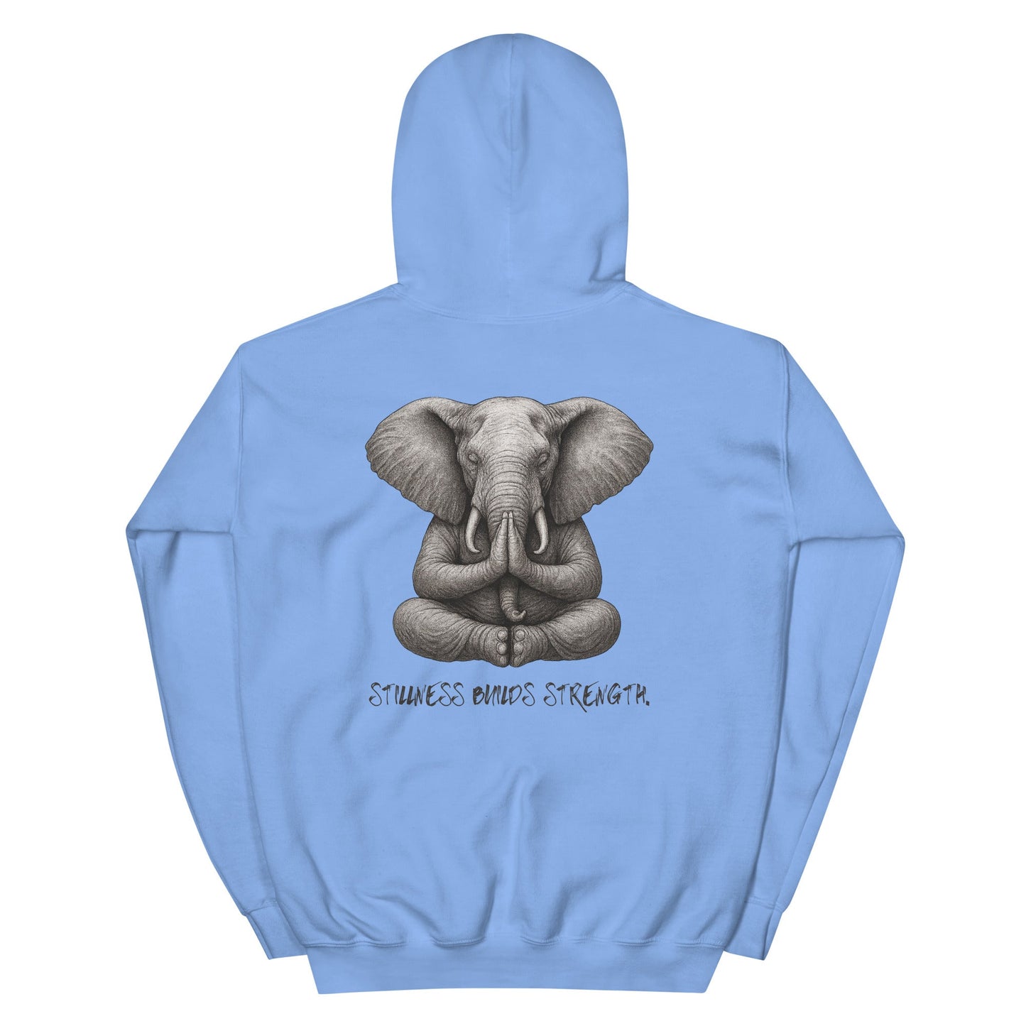 Unisex - Kapuzenpullover - Yoga Hoodie Elefant – Stillness builds strength – Spiritueller Unisex Kapuzenpullover – Boho Design – Achtsamkeit & Komfort - YogaStylz