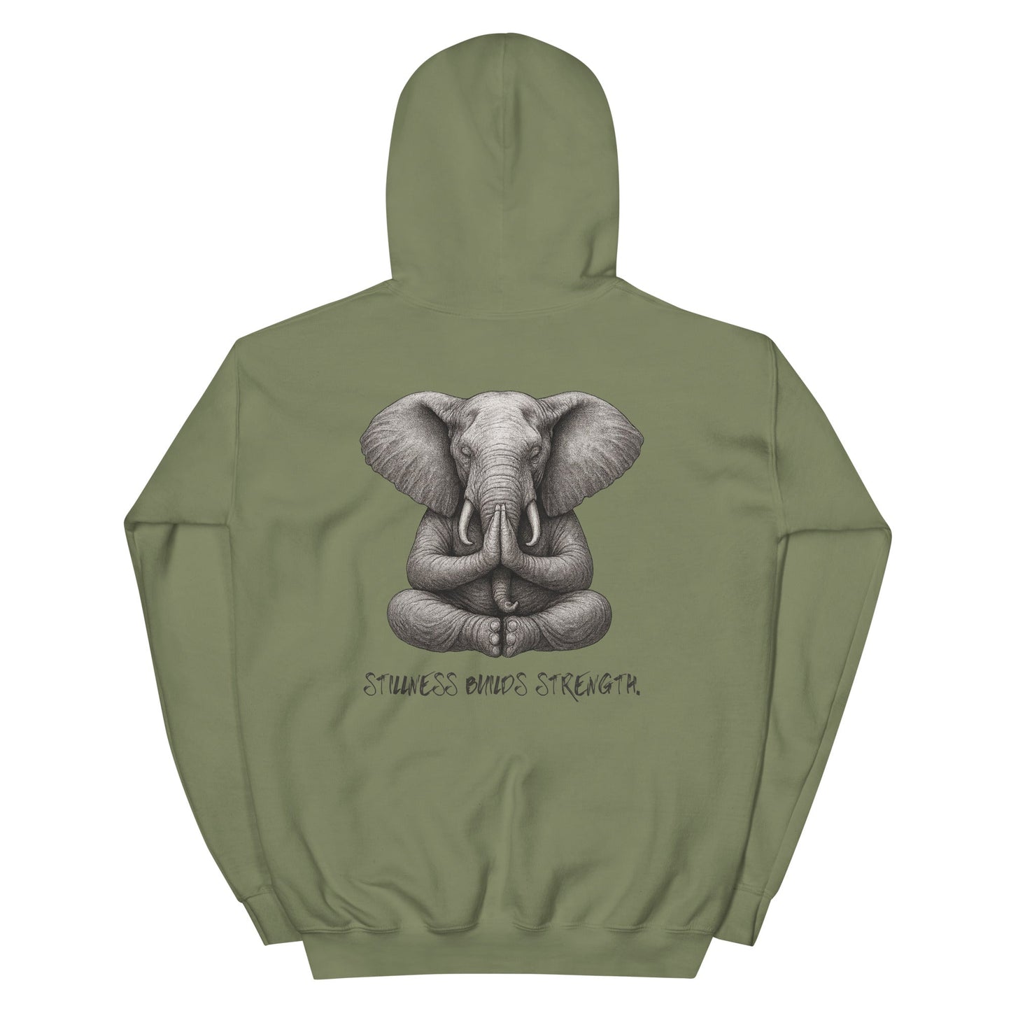 Unisex - Kapuzenpullover - Yoga Hoodie Elefant – Stillness builds strength – Spiritueller Unisex Kapuzenpullover – Boho Design – Achtsamkeit & Komfort - YogaStylz