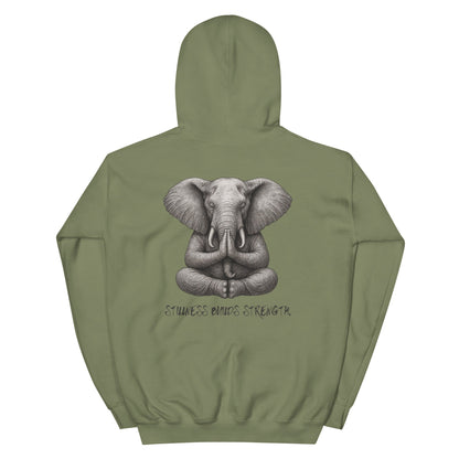 Unisex - Kapuzenpullover - Yoga Hoodie Elefant – Stillness builds strength – Spiritueller Unisex Kapuzenpullover – Boho Design – Achtsamkeit & Komfort - YogaStylz