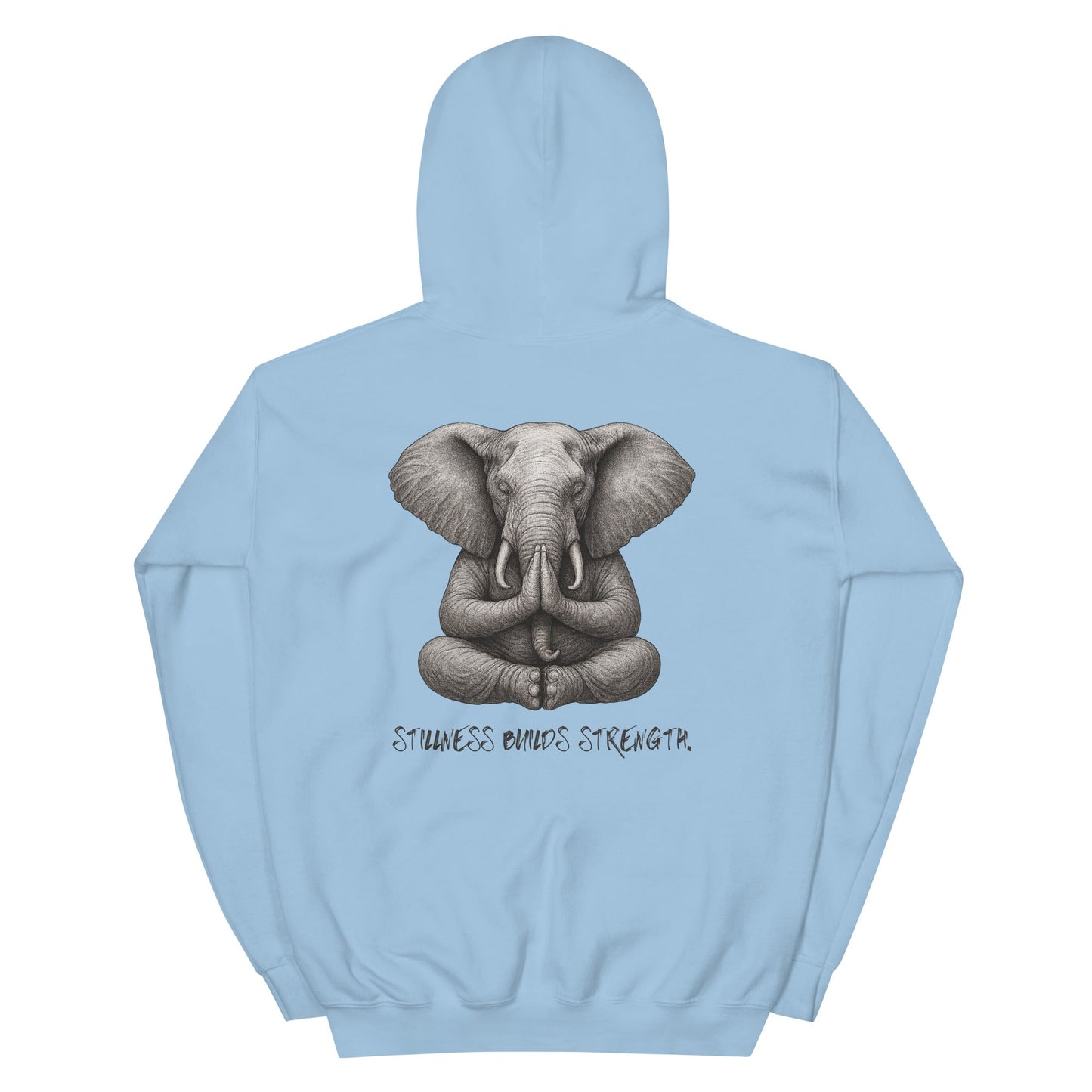 Unisex - Kapuzenpullover - Yoga Hoodie Elefant – Stillness builds strength – Spiritueller Unisex Kapuzenpullover – Boho Design – Achtsamkeit & Komfort - YogaStylz