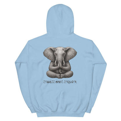 Unisex - Kapuzenpullover - Yoga Hoodie Elefant – Stillness builds strength – Spiritueller Unisex Kapuzenpullover – Boho Design – Achtsamkeit & Komfort - YogaStylz