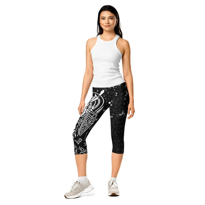 Viking Leggings Schwarz - Weiß – Krieger - Design mit Runen & nordischer Mythologie | Stretch Activewear Damen – Stark & Stilvoll - YogaStylz