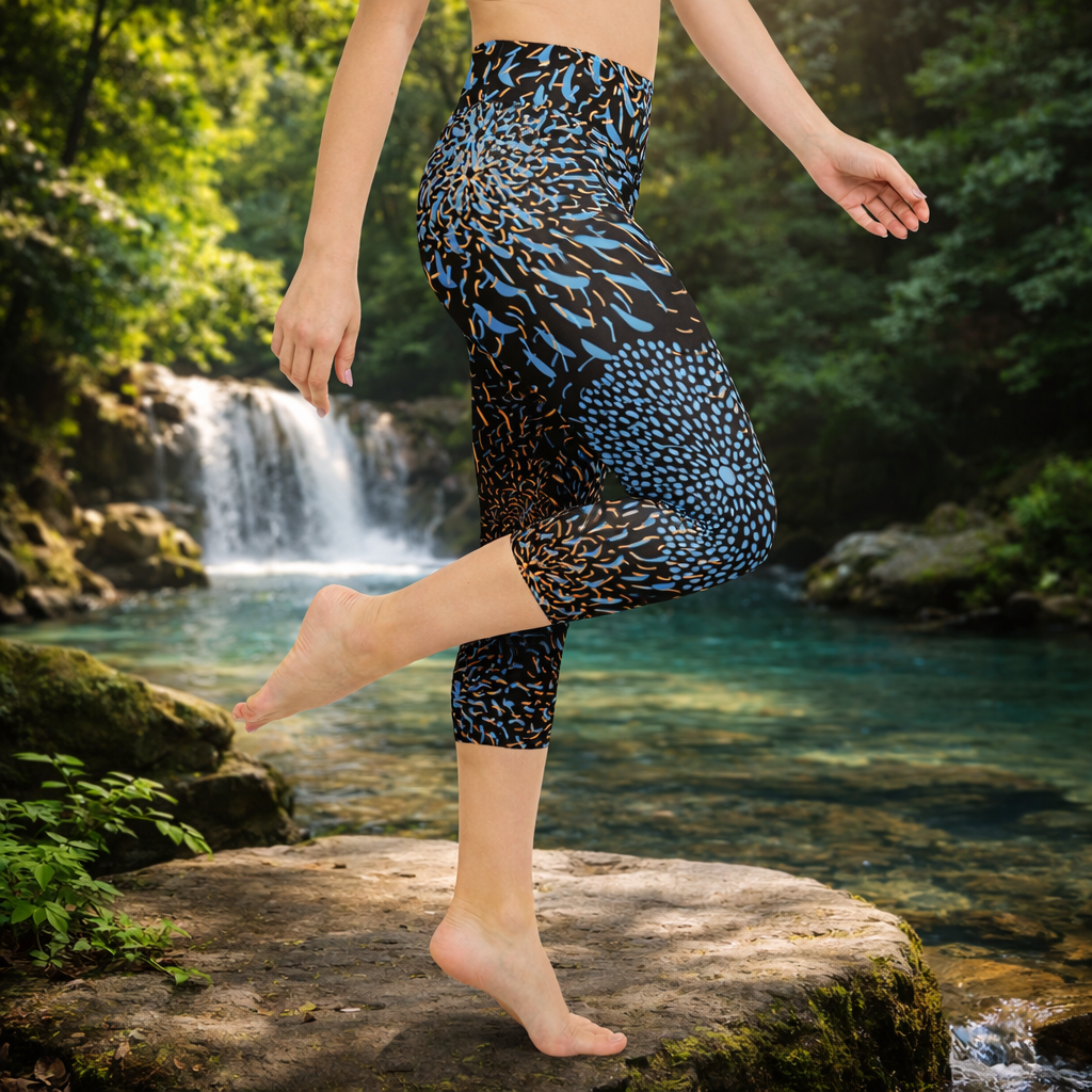 Yoga Capri - Leggings Blau Schwarz Bequeme Sport - Capri - YogaStylz