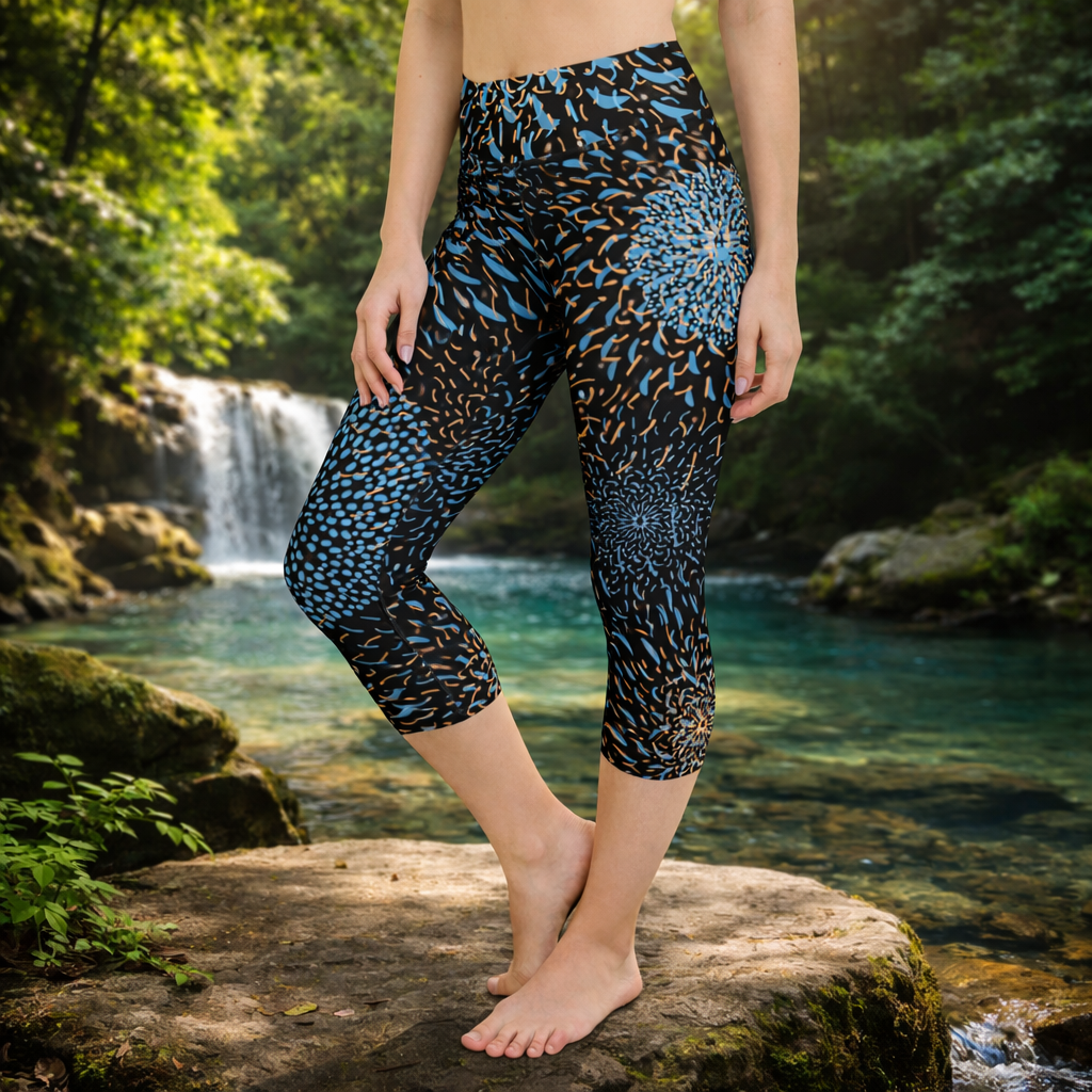 Yoga Capri - Leggings Blau Schwarz Bequeme Sport - Capri - YogaStylz