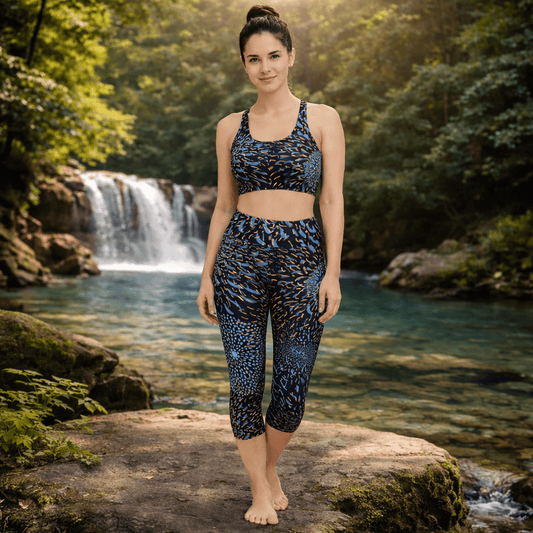 Yoga Capri - Leggings Blau Schwarz Bequeme Sport - Capri - YogaStylz