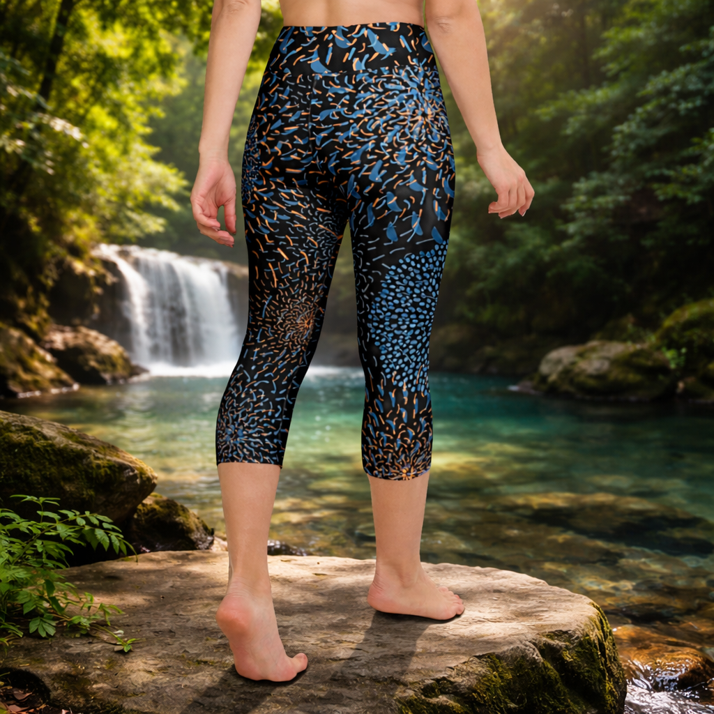 Yoga Capri - Leggings Blau Schwarz Bequeme Sport - Capri - YogaStylz