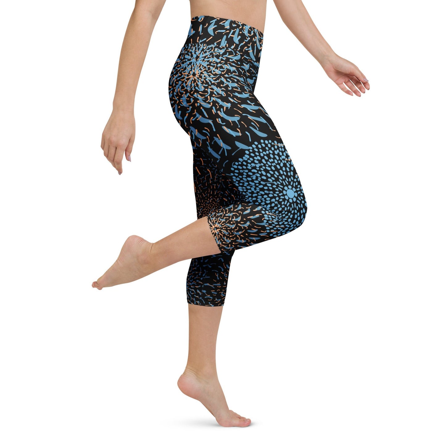 Yoga Capri - Leggings Blau Schwarz – Hoher Bund & 4 - Wege - Stretch | Bequeme Sport - Capri für Damen, stylisch & funktional - YogaStylz