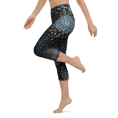 Yoga Capri - Leggings Blau Schwarz – Hoher Bund & 4 - Wege - Stretch | Bequeme Sport - Capri für Damen, stylisch & funktional - YogaStylz