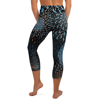 Yoga Capri - Leggings Blau Schwarz – Hoher Bund & 4 - Wege - Stretch | Bequeme Sport - Capri für Damen, stylisch & funktional - YogaStylz