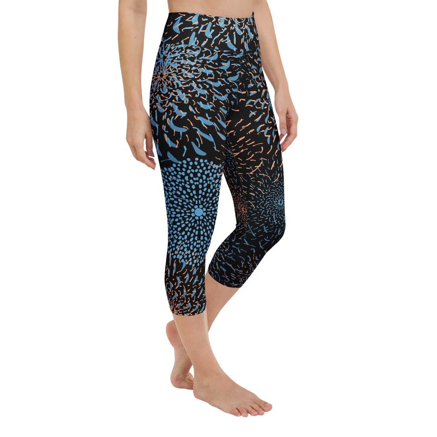 Yoga Capri - Leggings Blau Schwarz – Hoher Bund & 4 - Wege - Stretch | Bequeme Sport - Capri für Damen, stylisch & funktional - YogaStylz