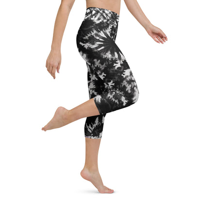 Yoga - Capri - Leggings in Schwarz - Weißer Batik - Optik - YogaStylz