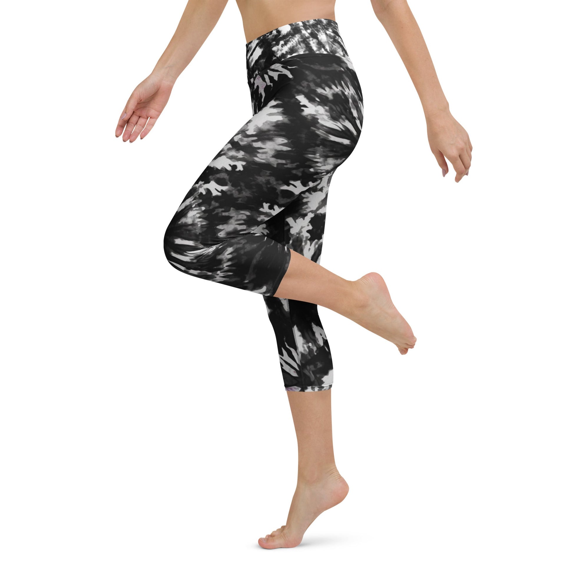Yoga - Capri - Leggings in Schwarz - Weißer Batik - Optik - YogaStylz