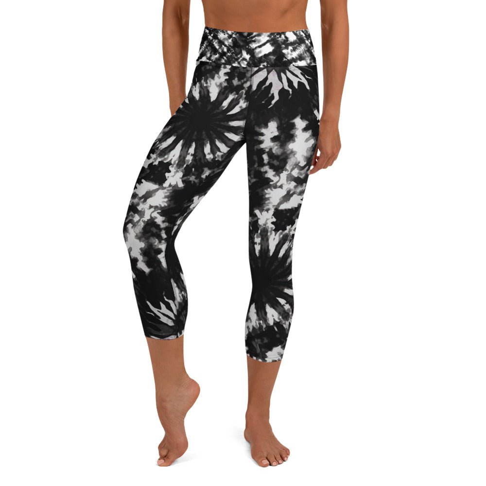 Yoga - Capri - Leggings in Schwarz - Weißer Batik - Optik - YogaStylz