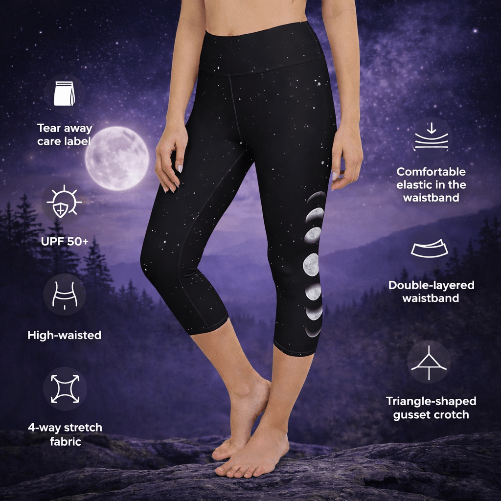 Yoga - Capri - Leggings Mondphasen auf Sternenhimmel - YogaStylz