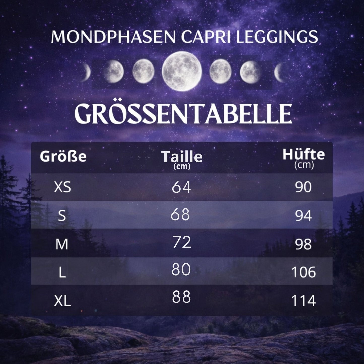 Yoga - Capri - Leggings Mondphasen auf Sternenhimmel - YogaStylz