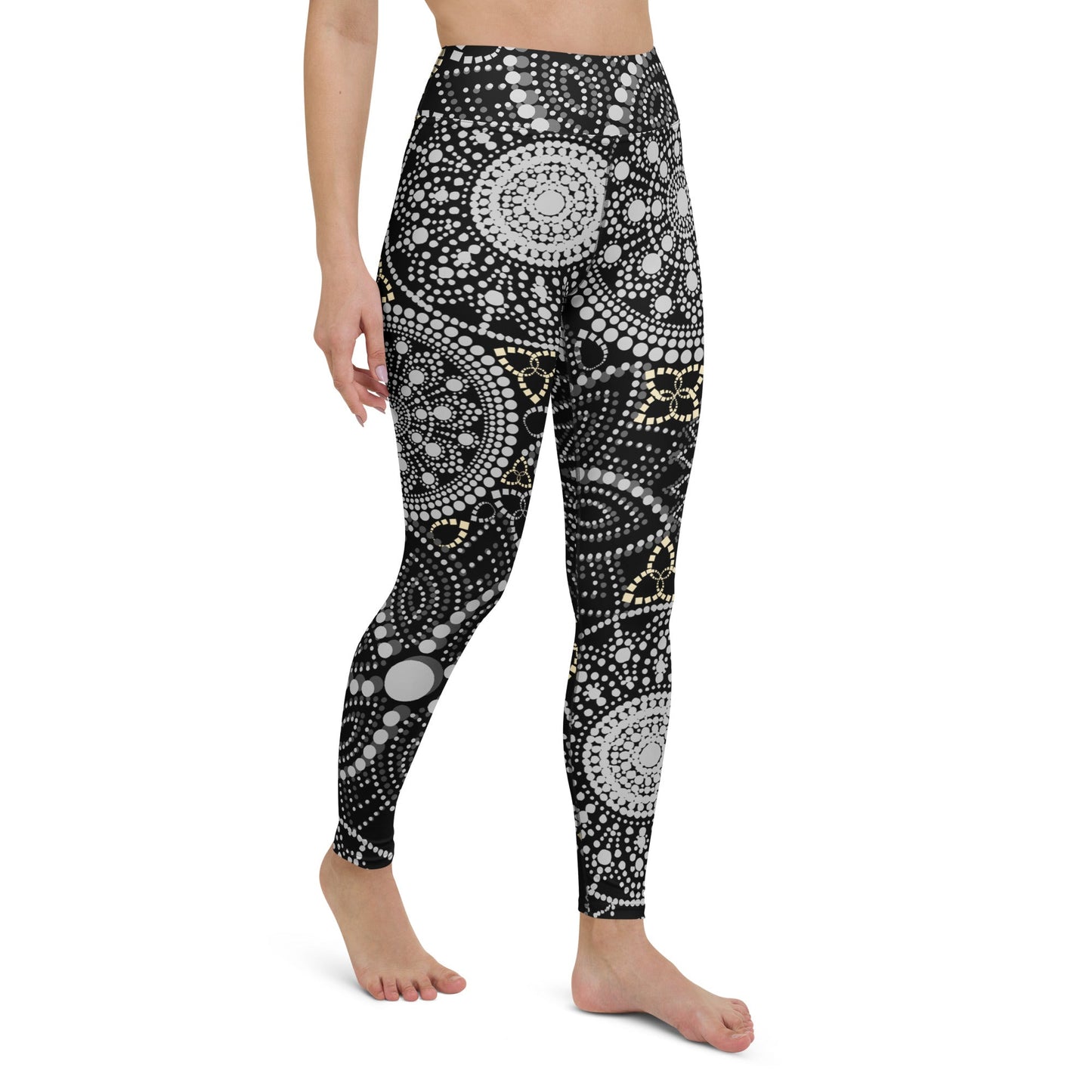 Yoga Leggings Mandala Schwarz Weiß – Superweiche Leggings mit hohem Bund & 4 - Wege - Stretch | Boho Sporthose Damen - YogaStylz