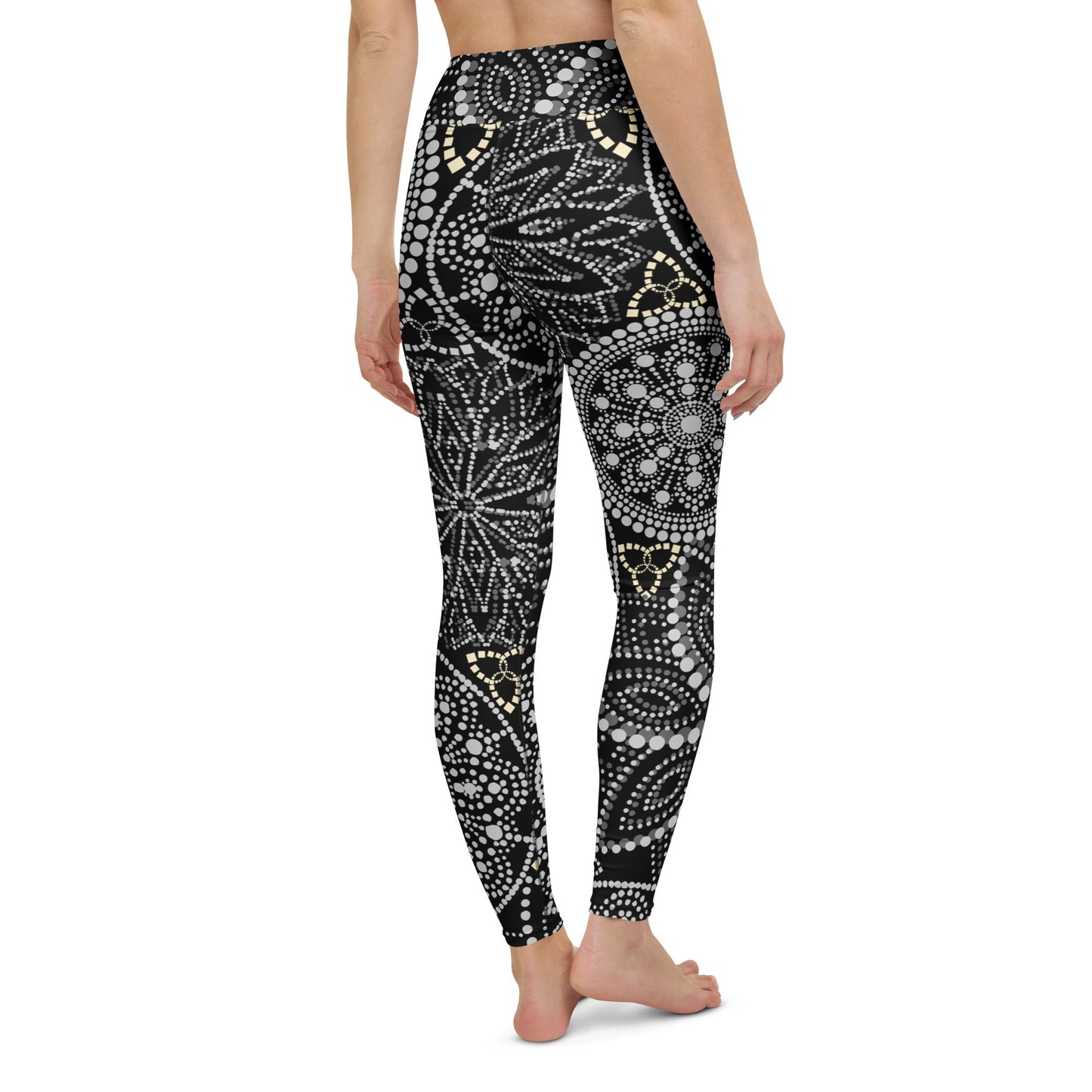 Yoga Leggings Mandala Schwarz Weiß – Superweiche Leggings mit hohem Bund & 4 - Wege - Stretch | Boho Sporthose Damen - YogaStylz
