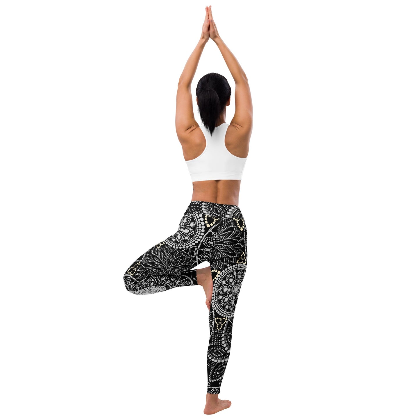 Yoga Leggings Mandala Schwarz Weiß – Superweiche Leggings mit hohem Bund & 4 - Wege - Stretch | Boho Sporthose Damen - YogaStylz