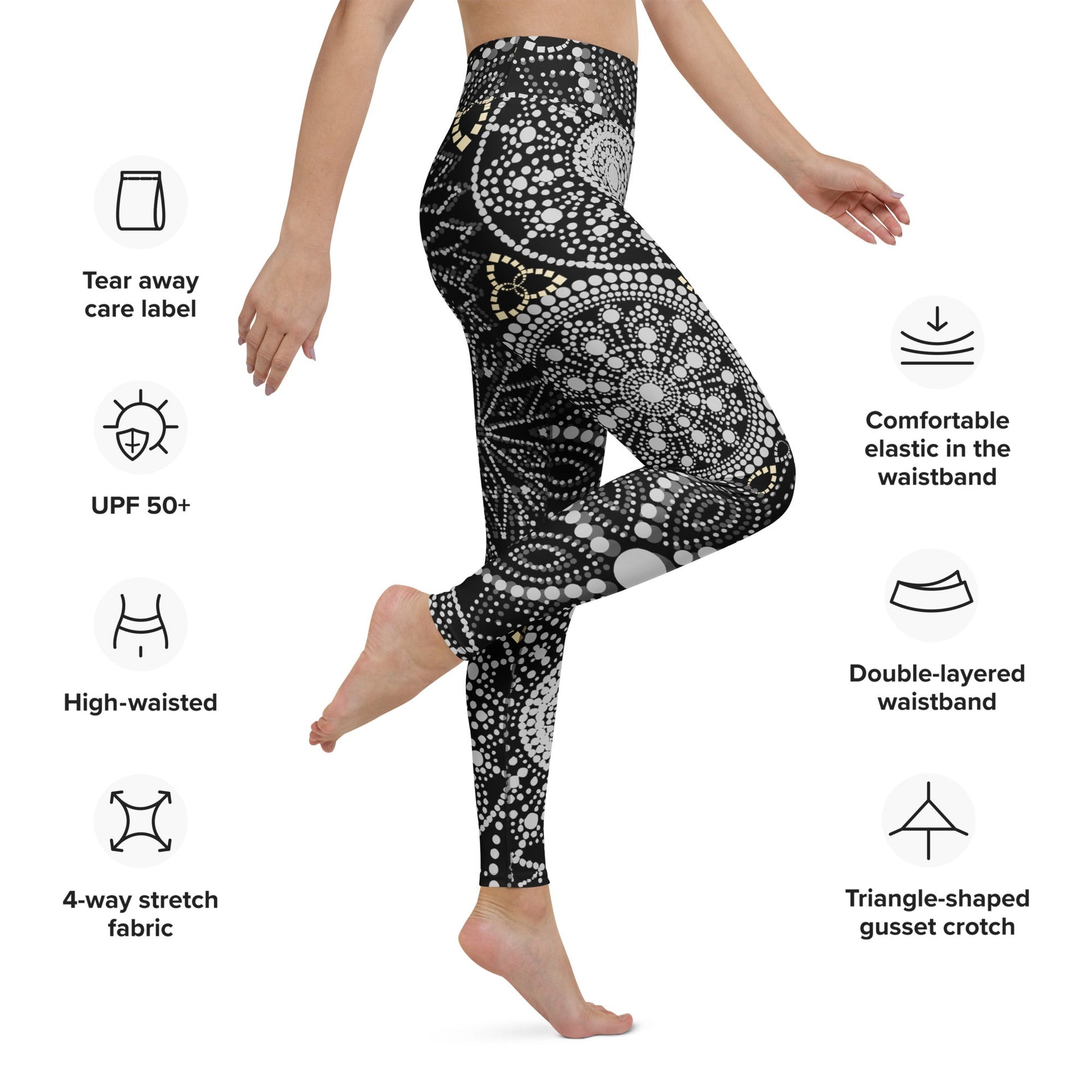 Yoga Leggings Mandala Schwarz Weiß – Superweiche Leggings mit hohem Bund & 4 - Wege - Stretch | Boho Sporthose Damen - YogaStylz