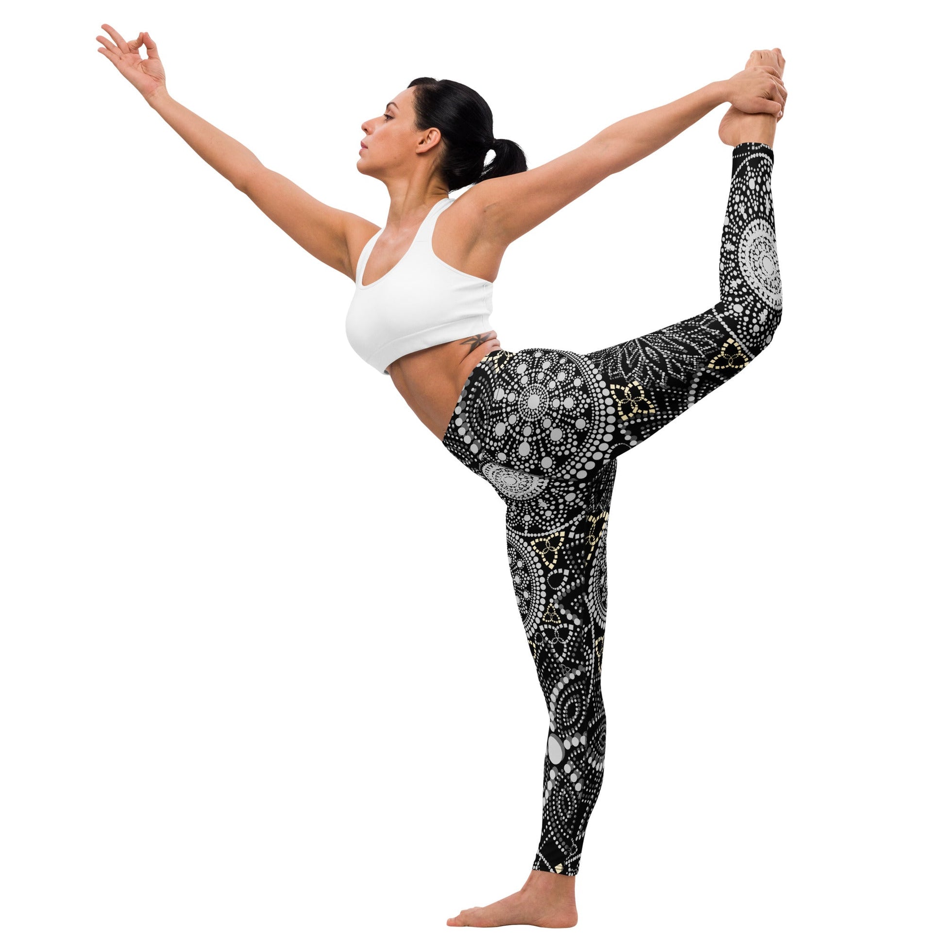 Yoga Leggings Mandala Schwarz Weiß – Superweiche Leggings mit hohem Bund & 4 - Wege - Stretch | Boho Sporthose Damen - YogaStylz