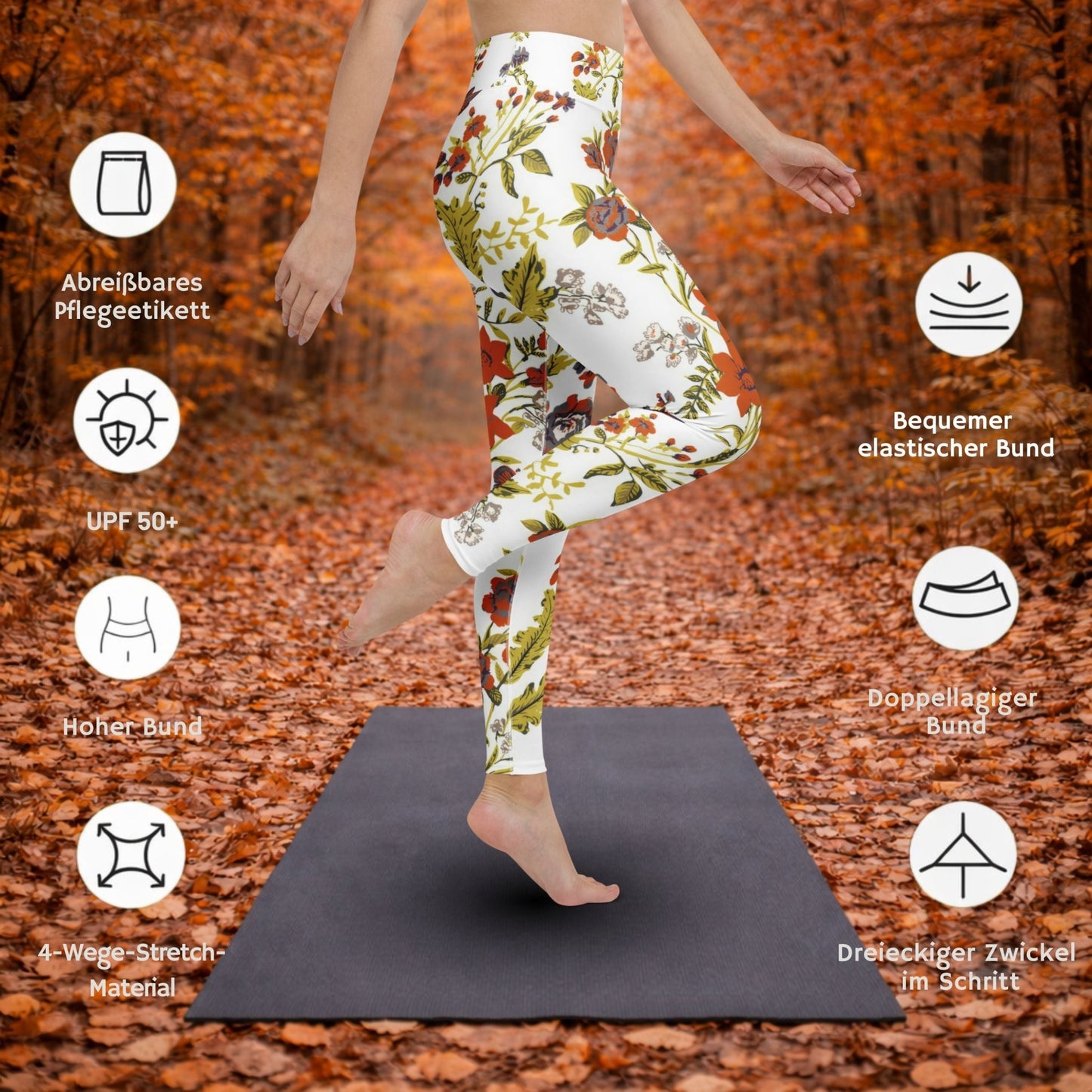 Yoga - Leggings mit Herbstlich Floralem Muster - YogaStylz