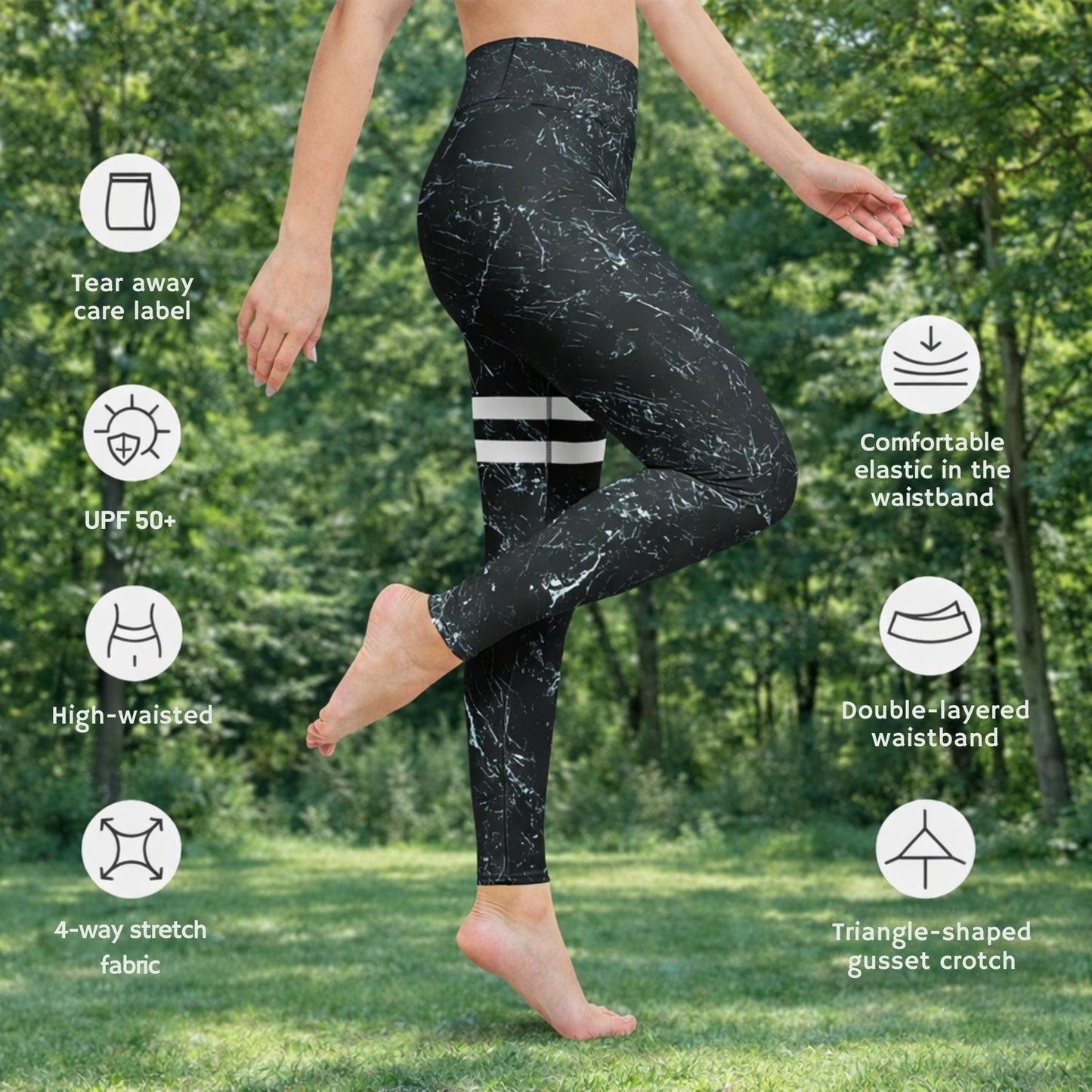 Yoga - Leggings mit Marmor - Design & weißen Streifen - YogaStylz