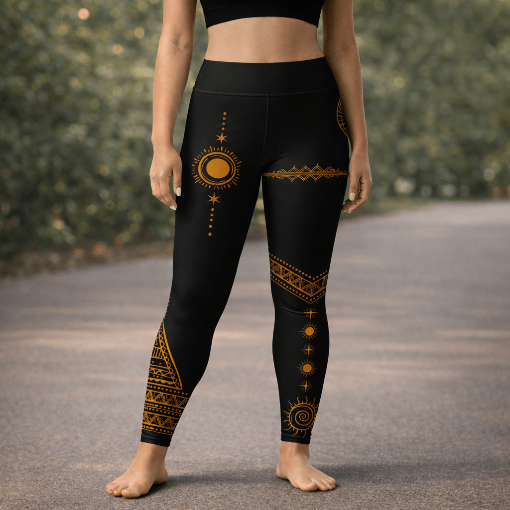 Yoga Leggings mit Sonnen Tribal - Design – Hoher Bund & weiches Stretch Material - YogaStylz