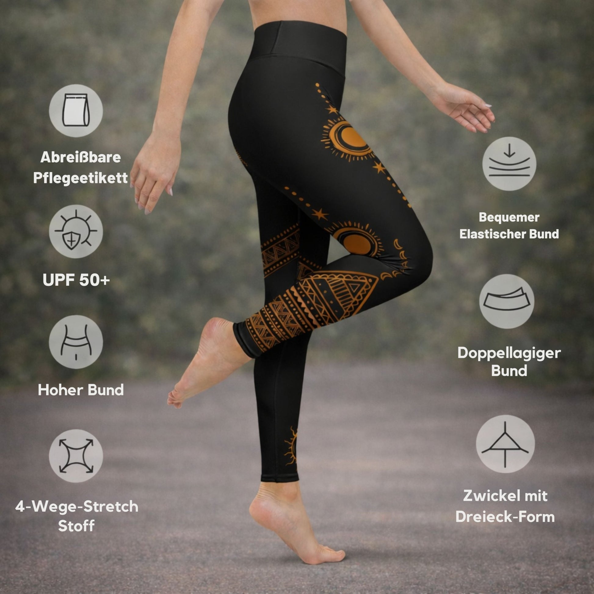 Yoga Leggings mit Sonnen Tribal - Design – Hoher Bund & weiches Stretch Material - YogaStylz