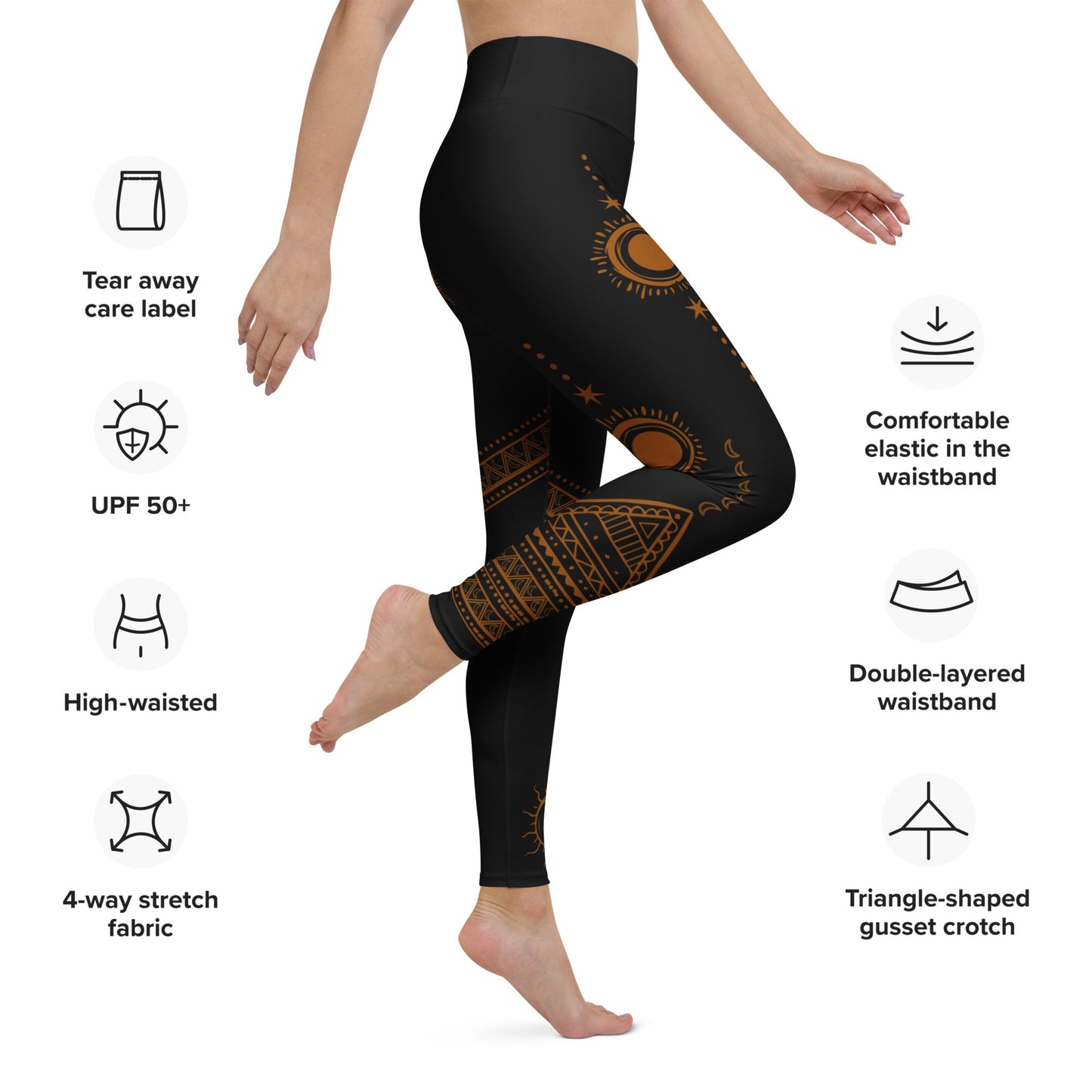 Yoga Leggings mit Sonnen - & Tribal - Design – Hoher Bund & weiches Stretchmateria - YogaStylz