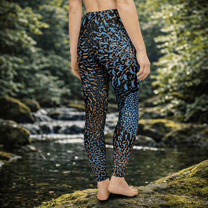 Yoga Leggings Schwarz Blau – Abstrakt, hoher Bund, 4 - Wege - Stretch - YogaStylz