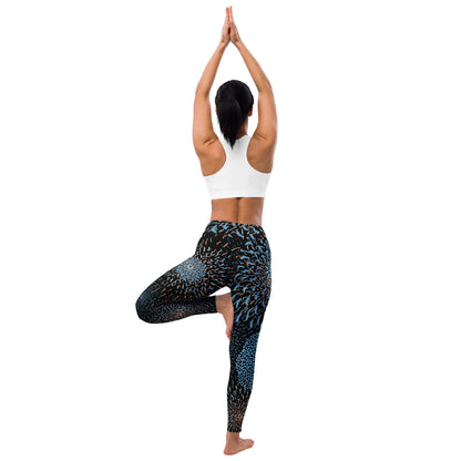 Yoga Leggings Schwarz Blau – Abstraktes Muster | Bequeme Sport Leggings mit hohem Bund & 4 - Wege - Stretch - YogaStylz