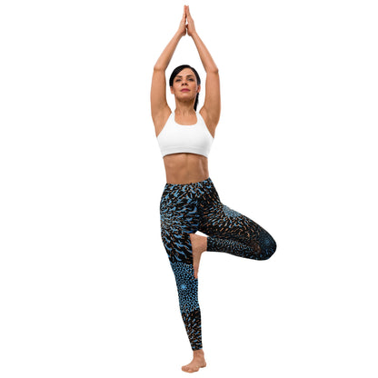 Yoga Leggings Schwarz Blau – Abstraktes Muster | Bequeme Sport Leggings mit hohem Bund & 4 - Wege - Stretch - YogaStylz