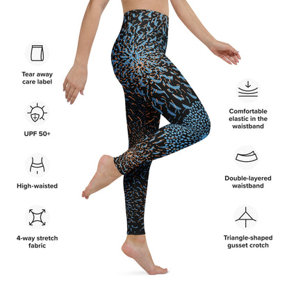 Yoga Leggings Schwarz Blau – Abstraktes Muster | Bequeme Sport Leggings mit hohem Bund & 4 - Wege - Stretch - YogaStylz