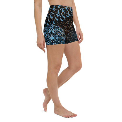 Yoga - Shorts Blau Schwarz – Körperbetonte Trainingsshorts mit hohem Bund & 4 - Wege - Stretch | Weiches Mikrofasergarn - YogaStylz