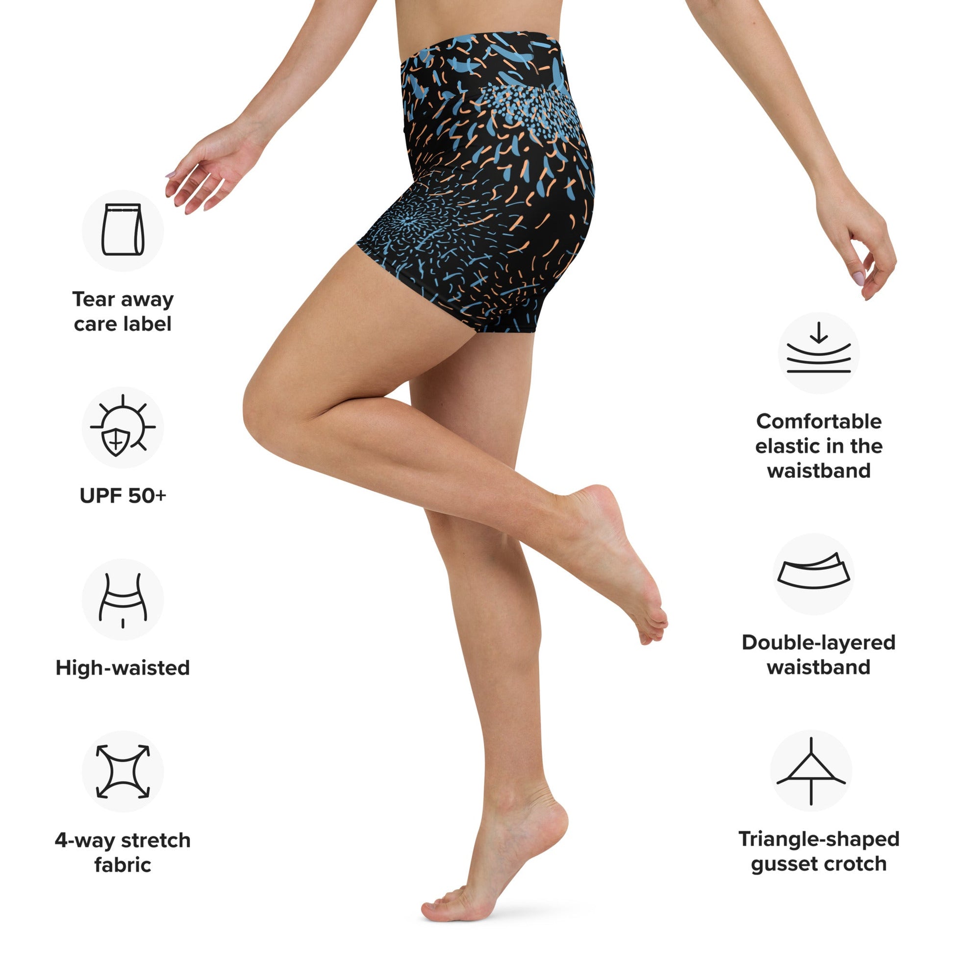 Yoga - Shorts Blau Schwarz – Körperbetonte Trainingsshorts mit hohem Bund & 4 - Wege - Stretch | Weiches Mikrofasergarn - YogaStylz