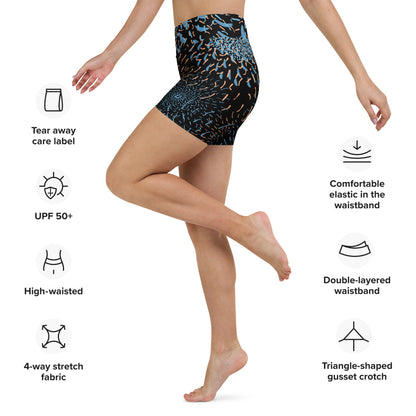 Yoga - Shorts Blau Schwarz – Körperbetonte Trainingsshorts mit hohem Bund & 4 - Wege - Stretch | Weiches Mikrofasergarn - YogaStylz