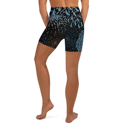 Yoga - Shorts Blau Schwarz – Körperbetonte Trainingsshorts mit hohem Bund & 4 - Wege - Stretch | Weiches Mikrofasergarn - YogaStylz