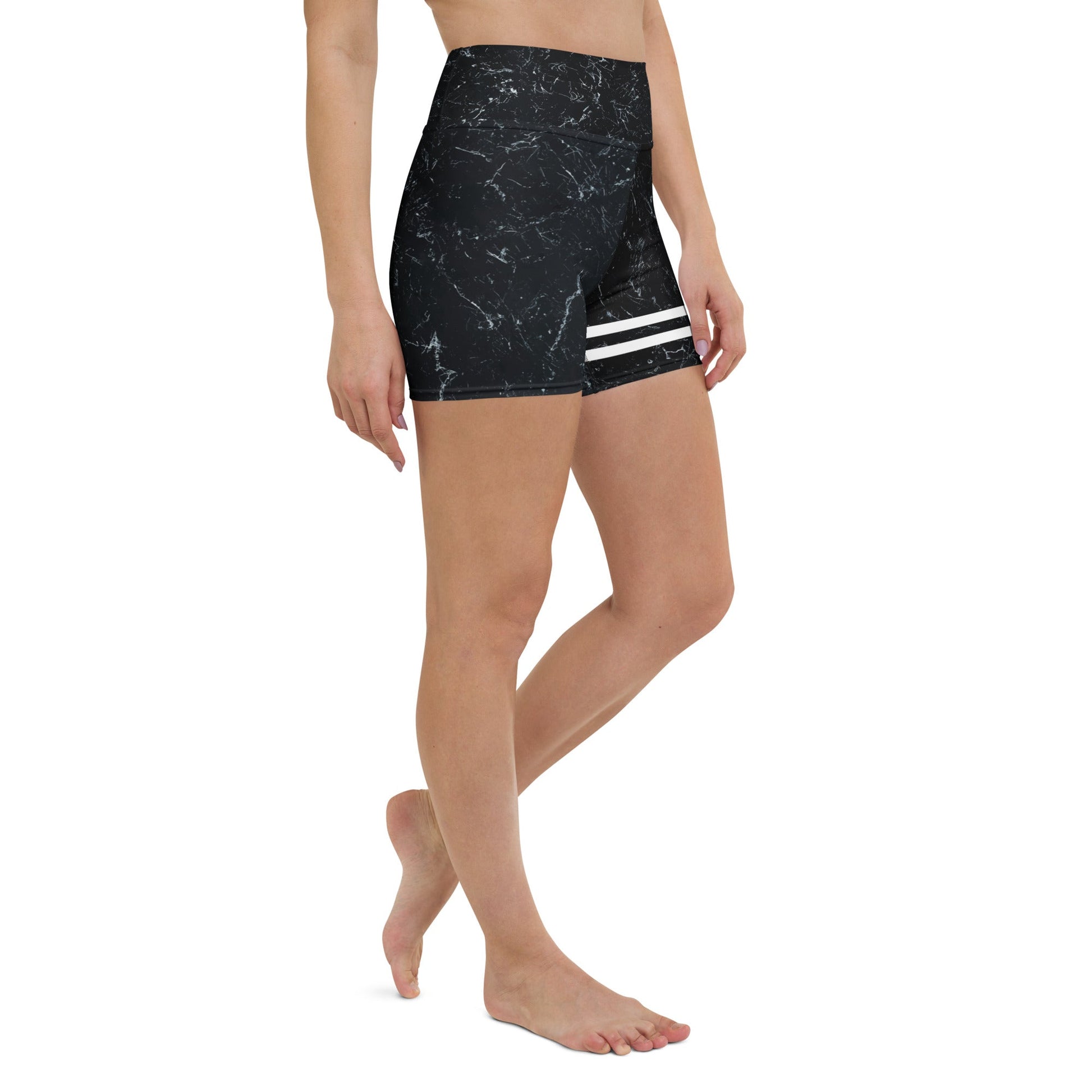 Yoga - Shorts mit Marmor - Design & weißen Streifen - YogaStylz