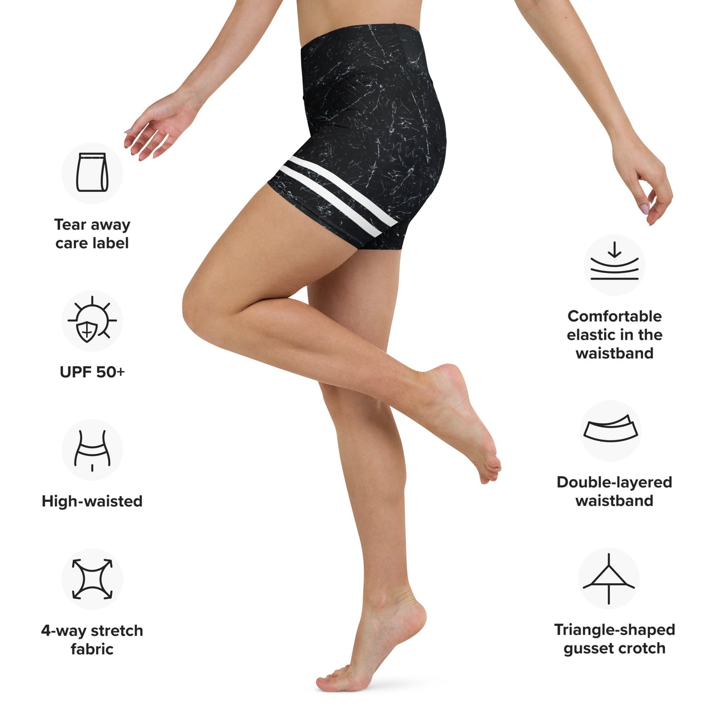 Yoga - Shorts mit Marmor - Design & weißen Streifen - YogaStylz